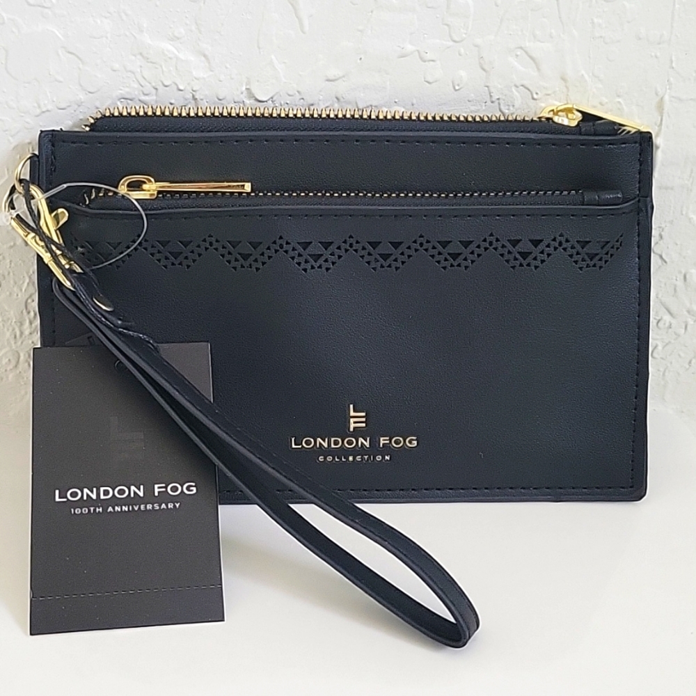 NWT LONDON FOG Hannah laser cut black wristlet